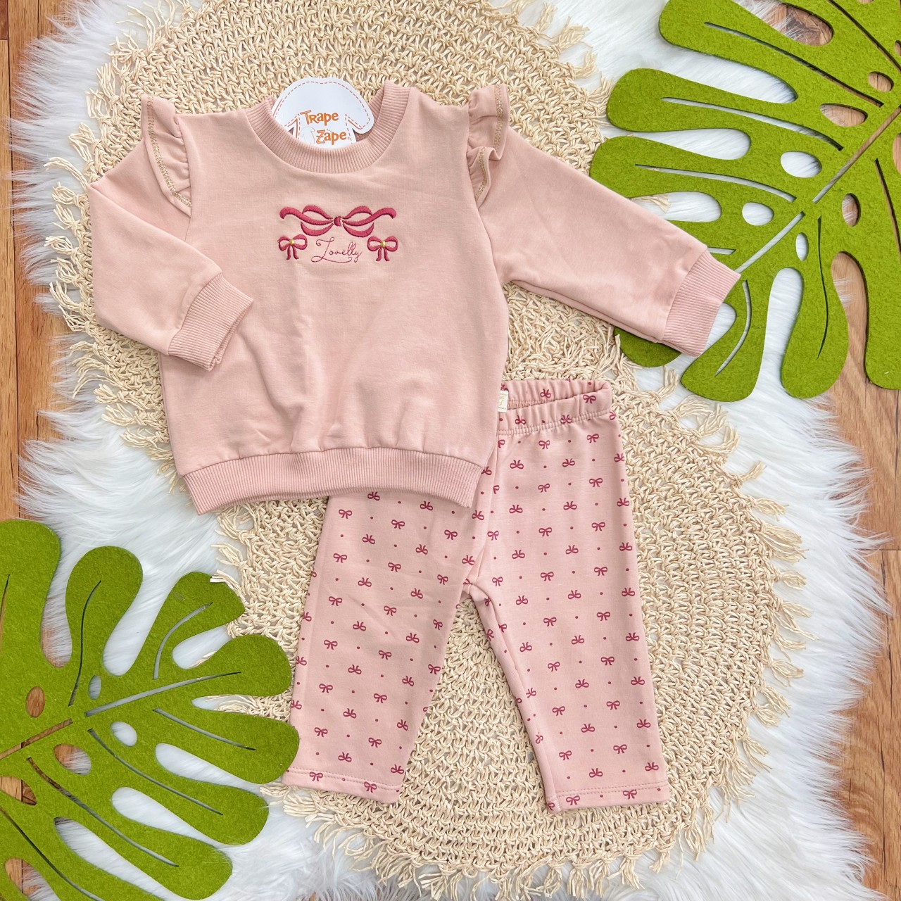 Conj. Casaco Lovelly e Calça Legging Lacinhos - Rose